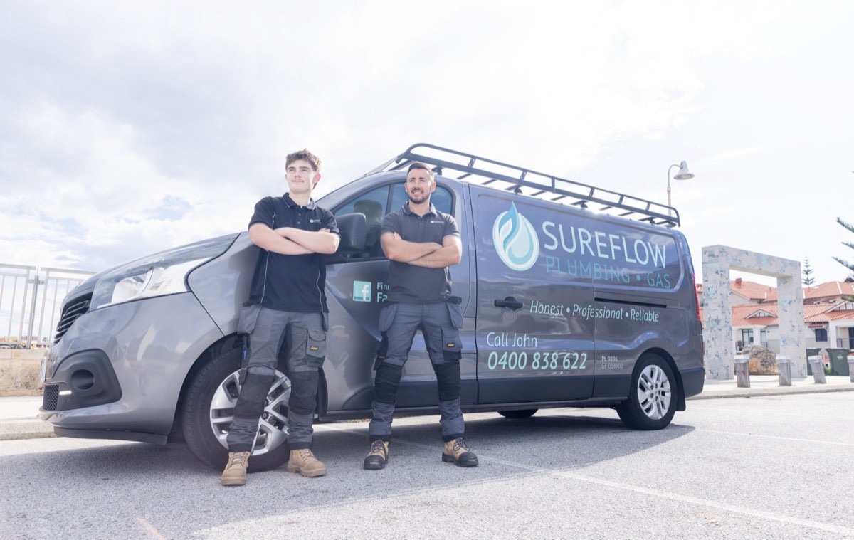 Sureflow Plumbing and Gas team and van, based in Clarkson WA